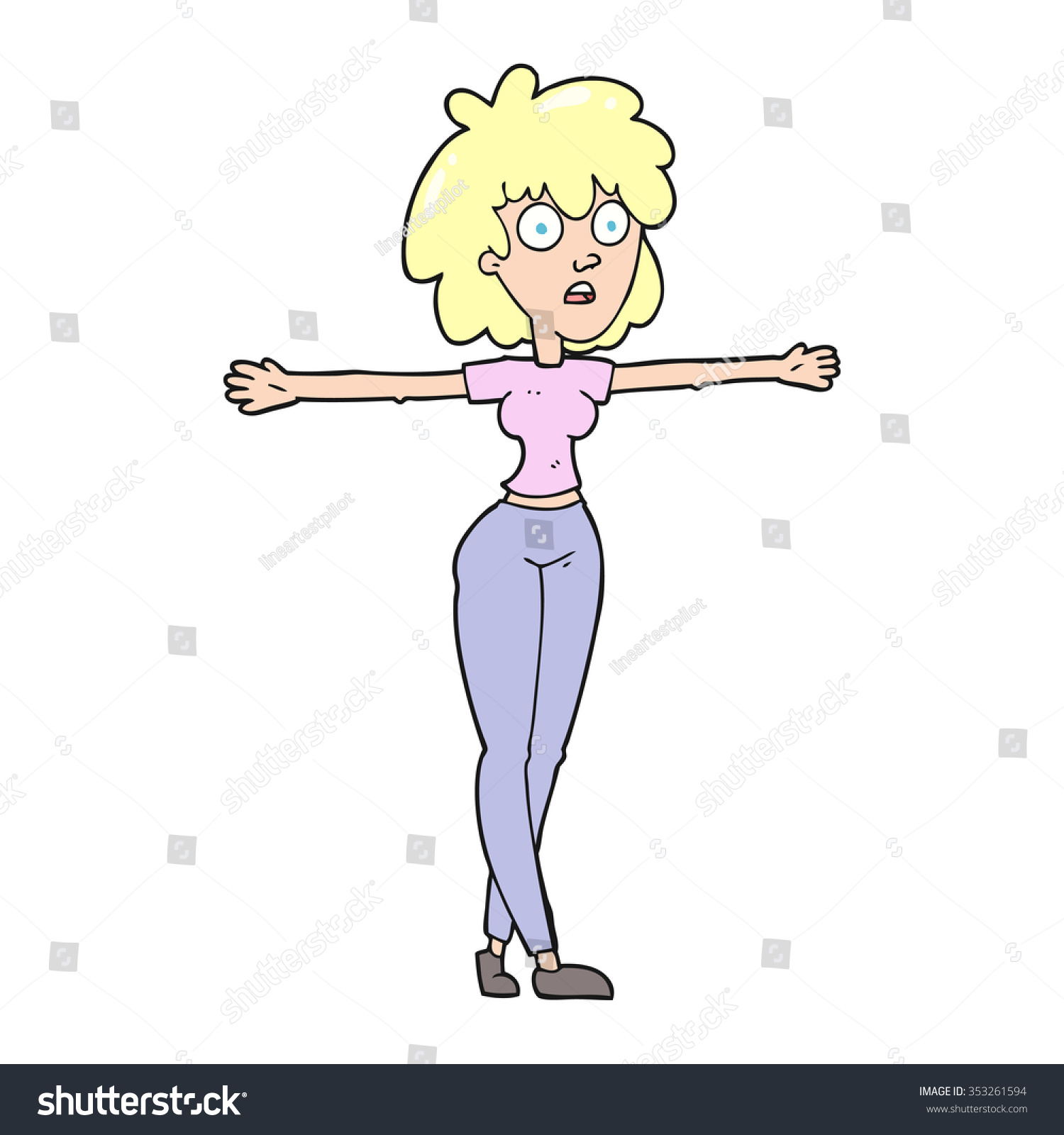 Freehand Drawn Cartoon Woman Spreading Arms Stock Vector Royalty Free 353261594 Shutterstock