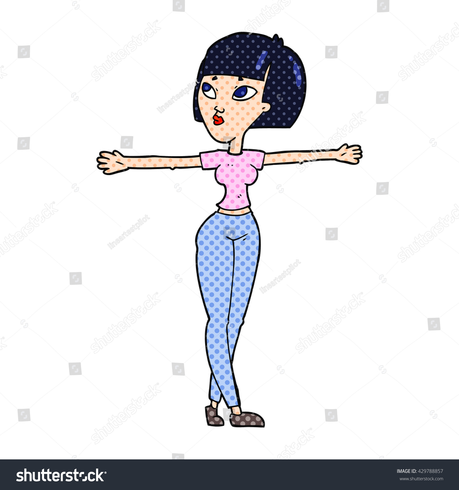 Freehand Drawn Cartoon Woman Spreading Arms Stock Vector Royalty Free 429788857 Shutterstock