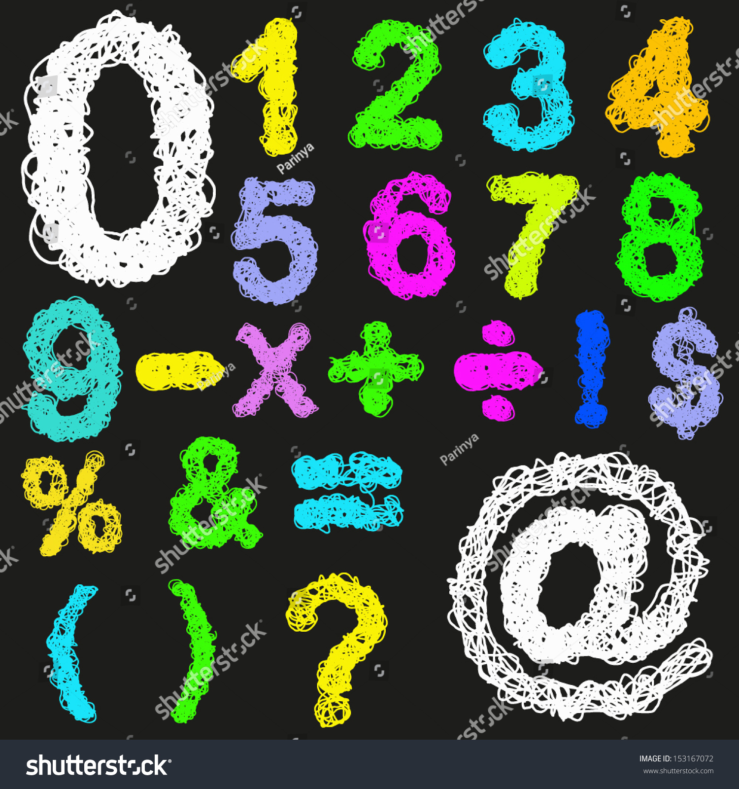 Freehand Numbers Vector Stock Vector (Royalty Free) 153167072