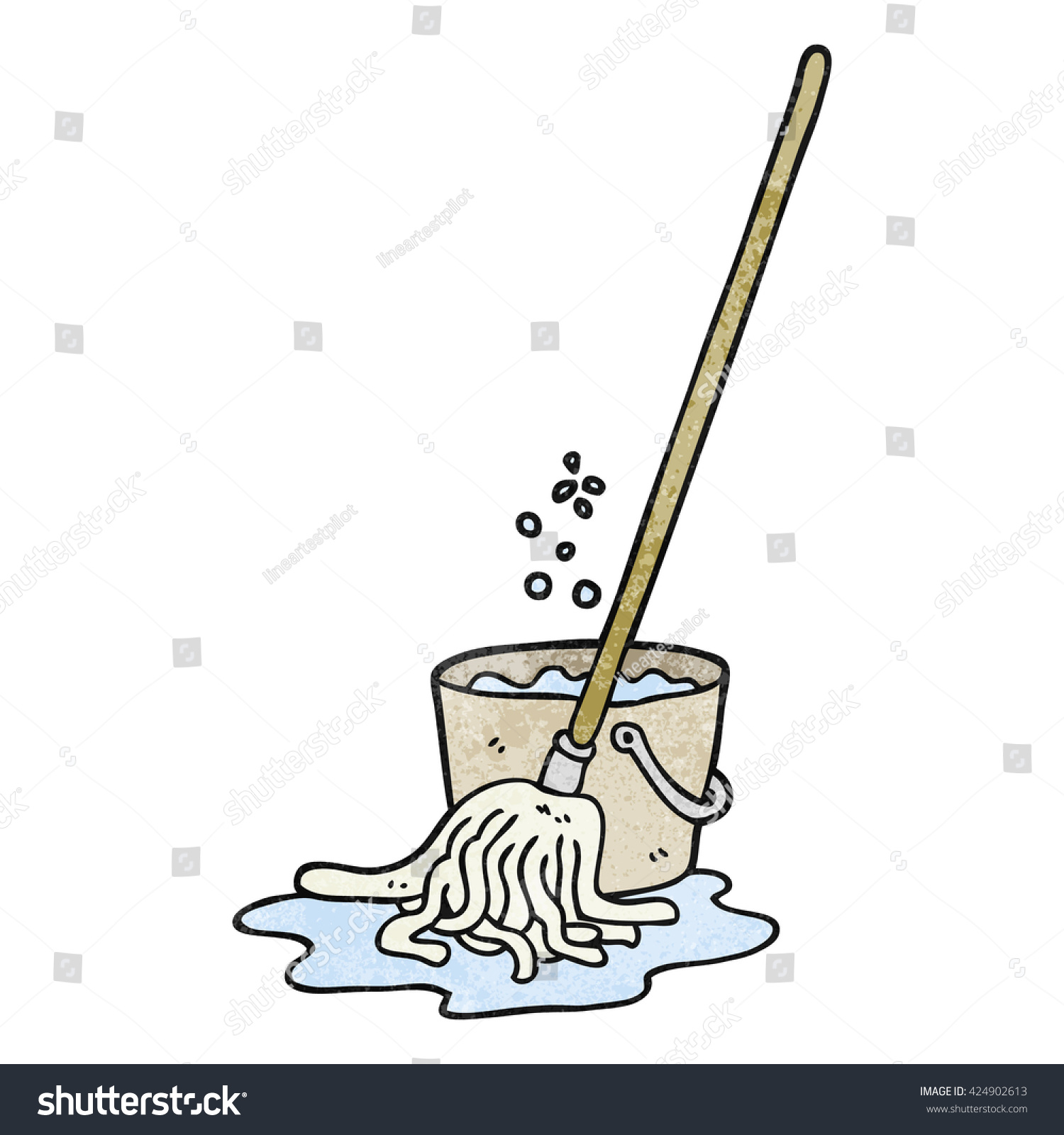 Freehand Textured Cartoon Mop Bucket Stock Vector (Royalty Free ...