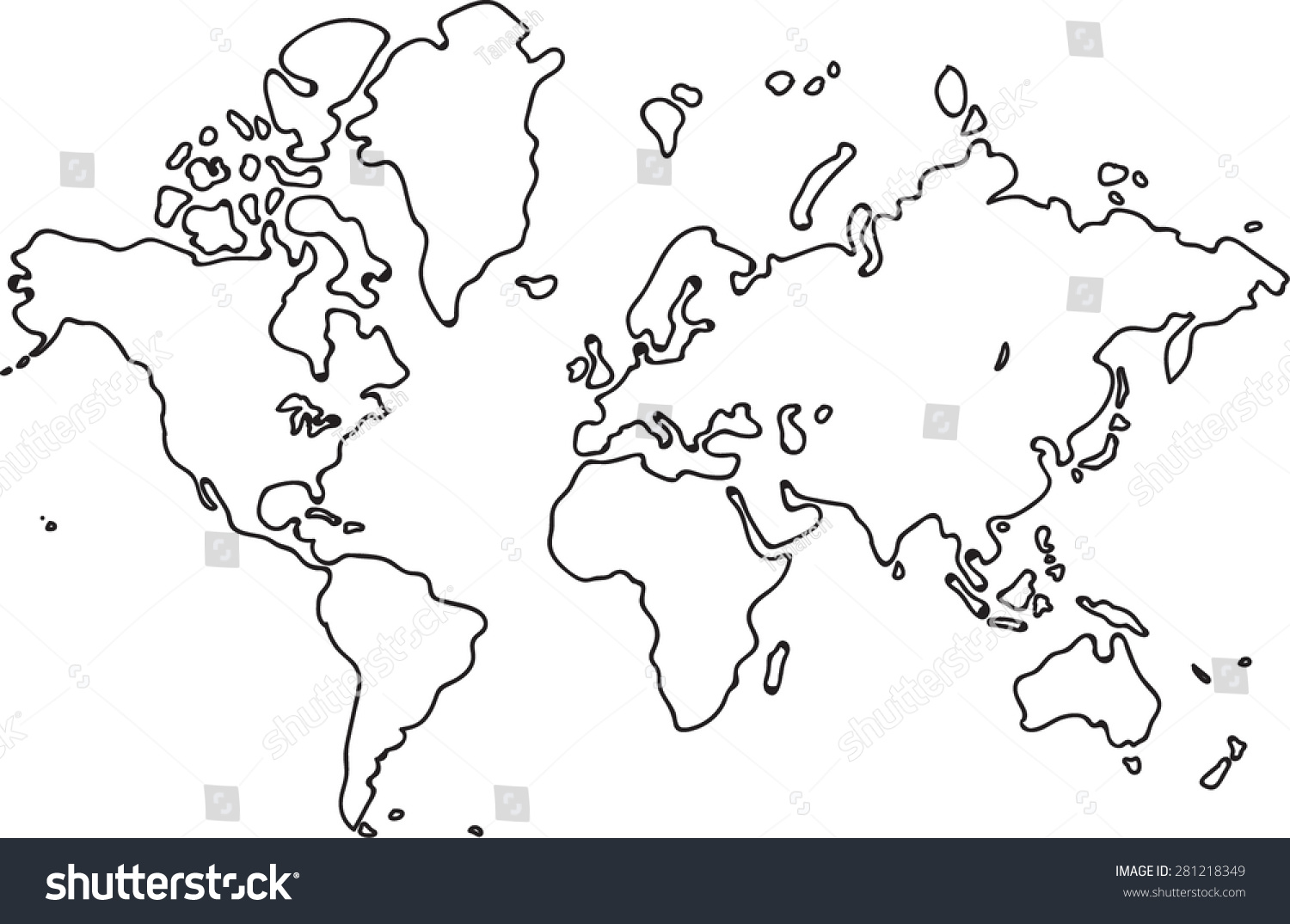 Freehand World Map Sketch On White Stock Vector (Royalty Free) 281218349