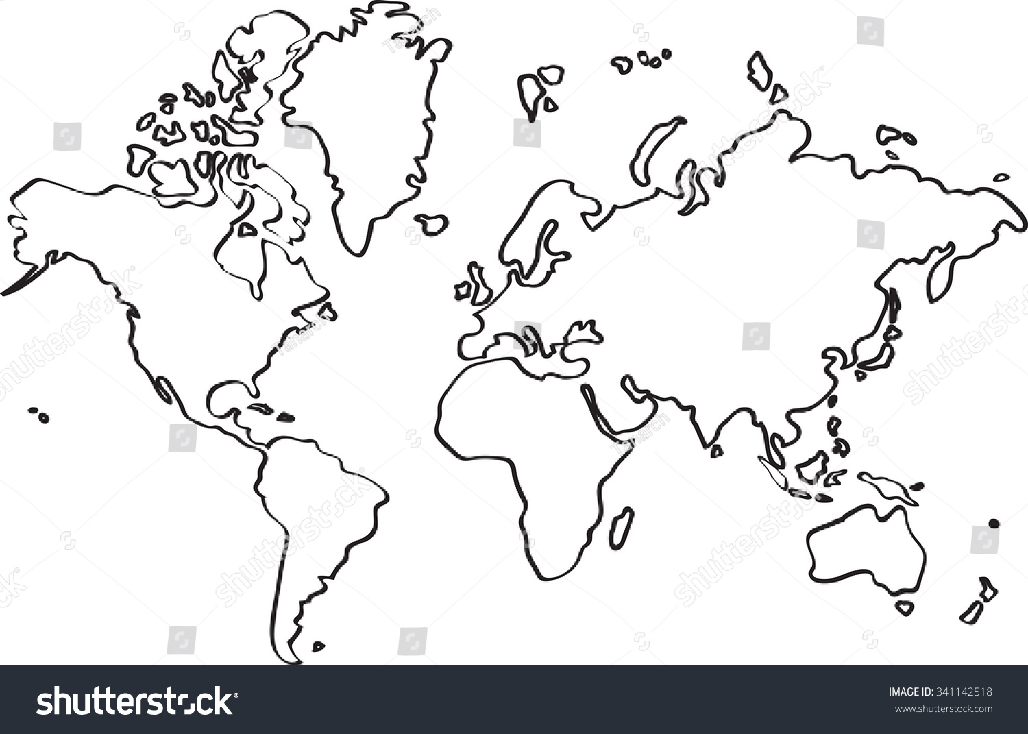 freehand world map sketch on white stock vector 341142518