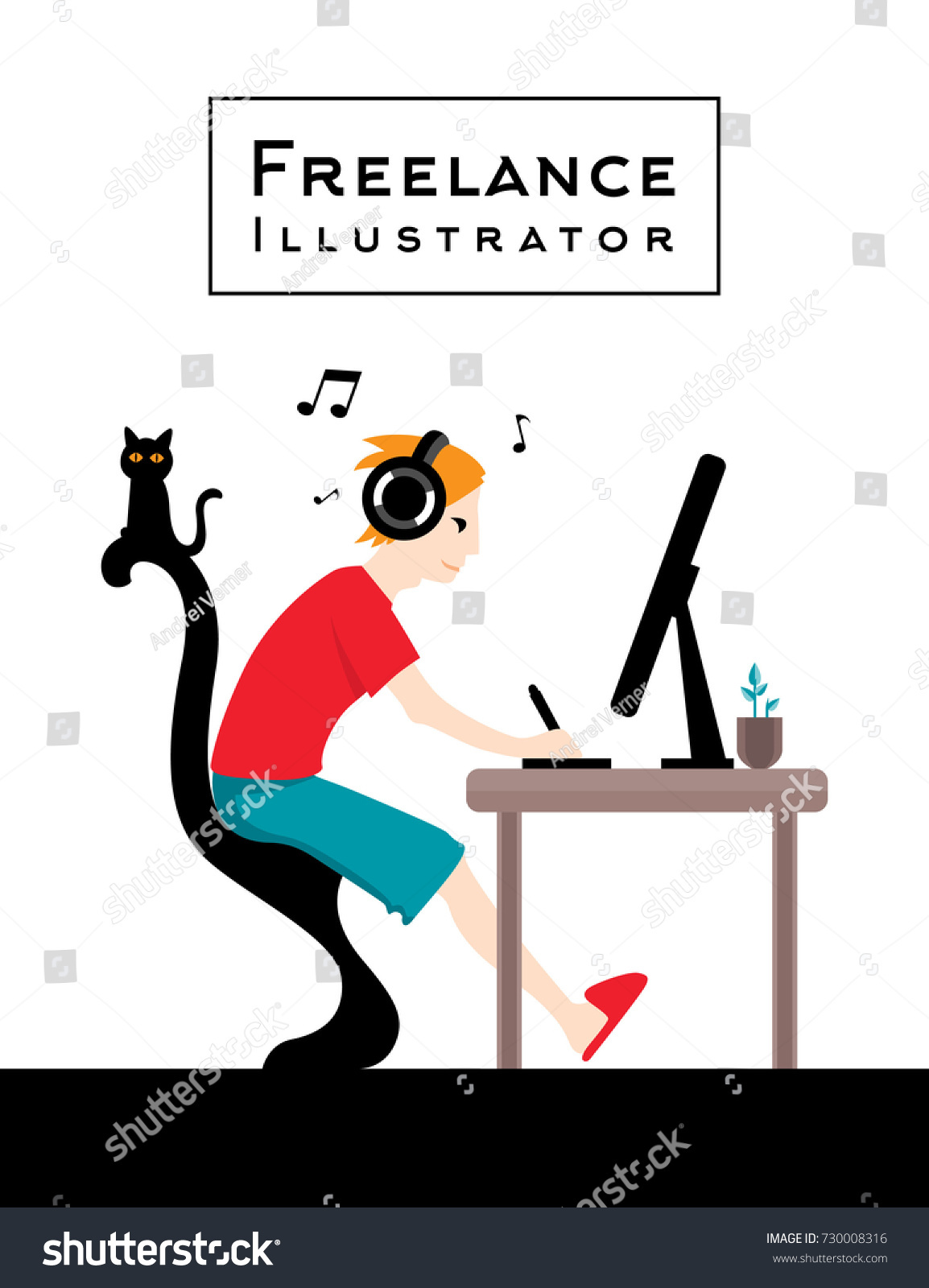 Freelance Illustrator Design Character Dude Work Stock Vector Royalty Free 730008316