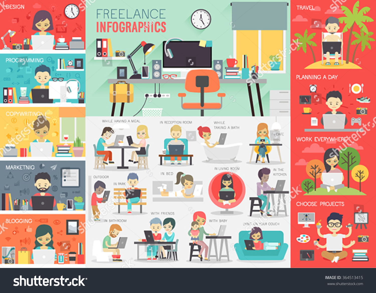 Freelance Infographic Set With Charts And Other Elements. Vector ...