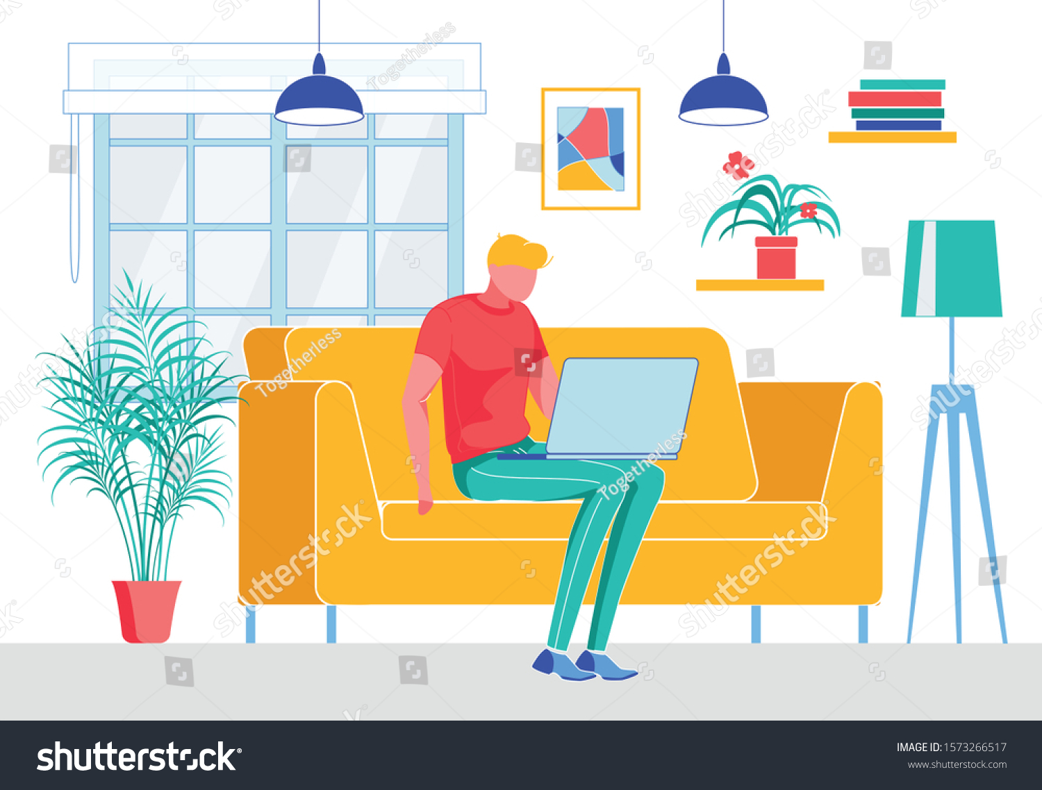 Freelance Work Home Cartoon Man Sit Stock Vector Royalty Free