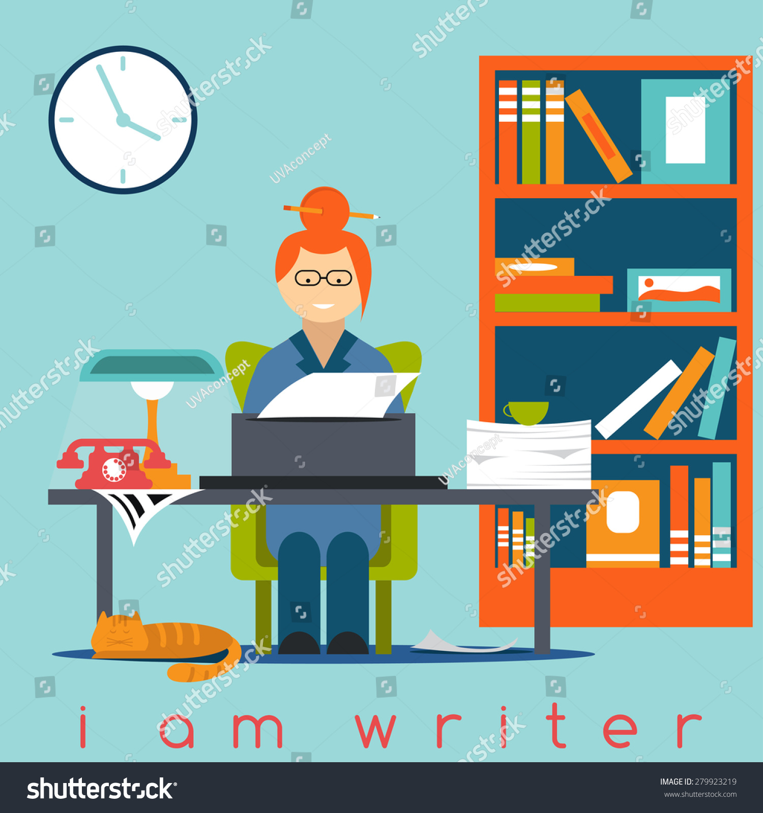 Freelancer Writer Girl Flat Design Concept Stock Vector Illustration ...