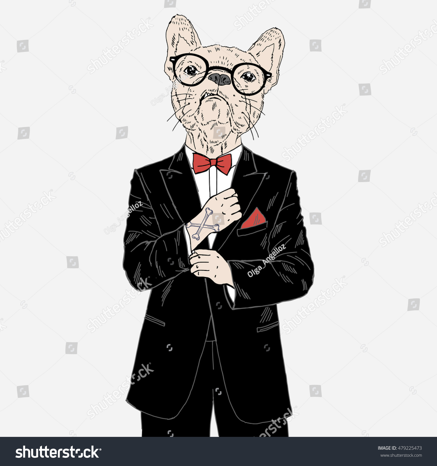 French Bulldog Dressed Tuxedo Anthropomorphic Illustration Stock Vector ...