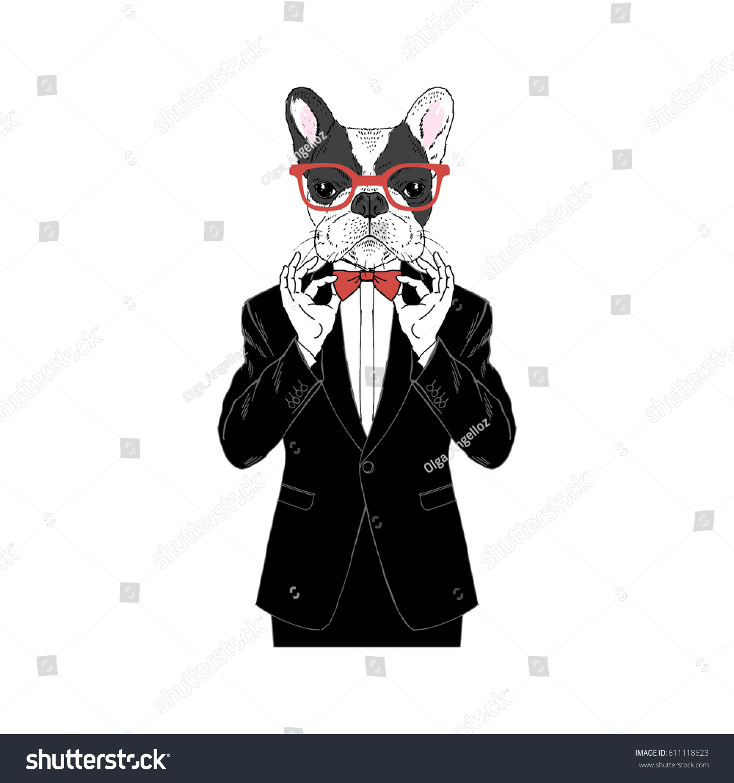 French Bulldog Dressed Tuxedo Anthropomorphic Illustration Stock Vector ...