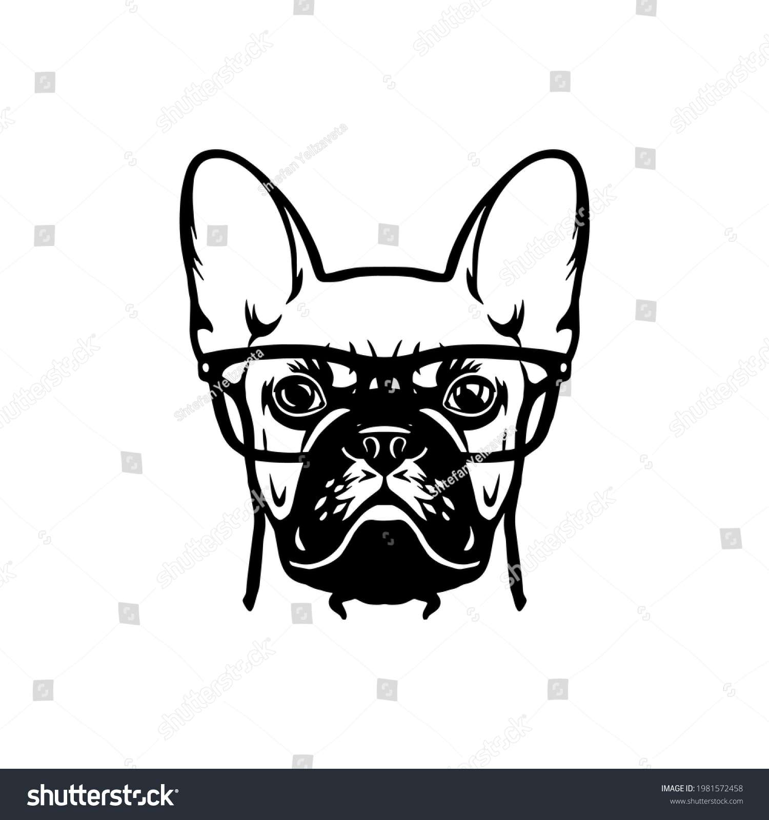 SVG of French bulldog head. Vector Cliipart. bulldog with glasses  svg