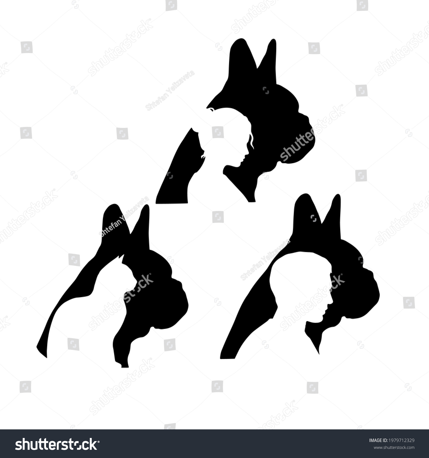 SVG of French bulldog profile with silhouette of woman man and cat in graphic style. Creative illustrations
Clipart file for cutting vinyl decal and printing  svg