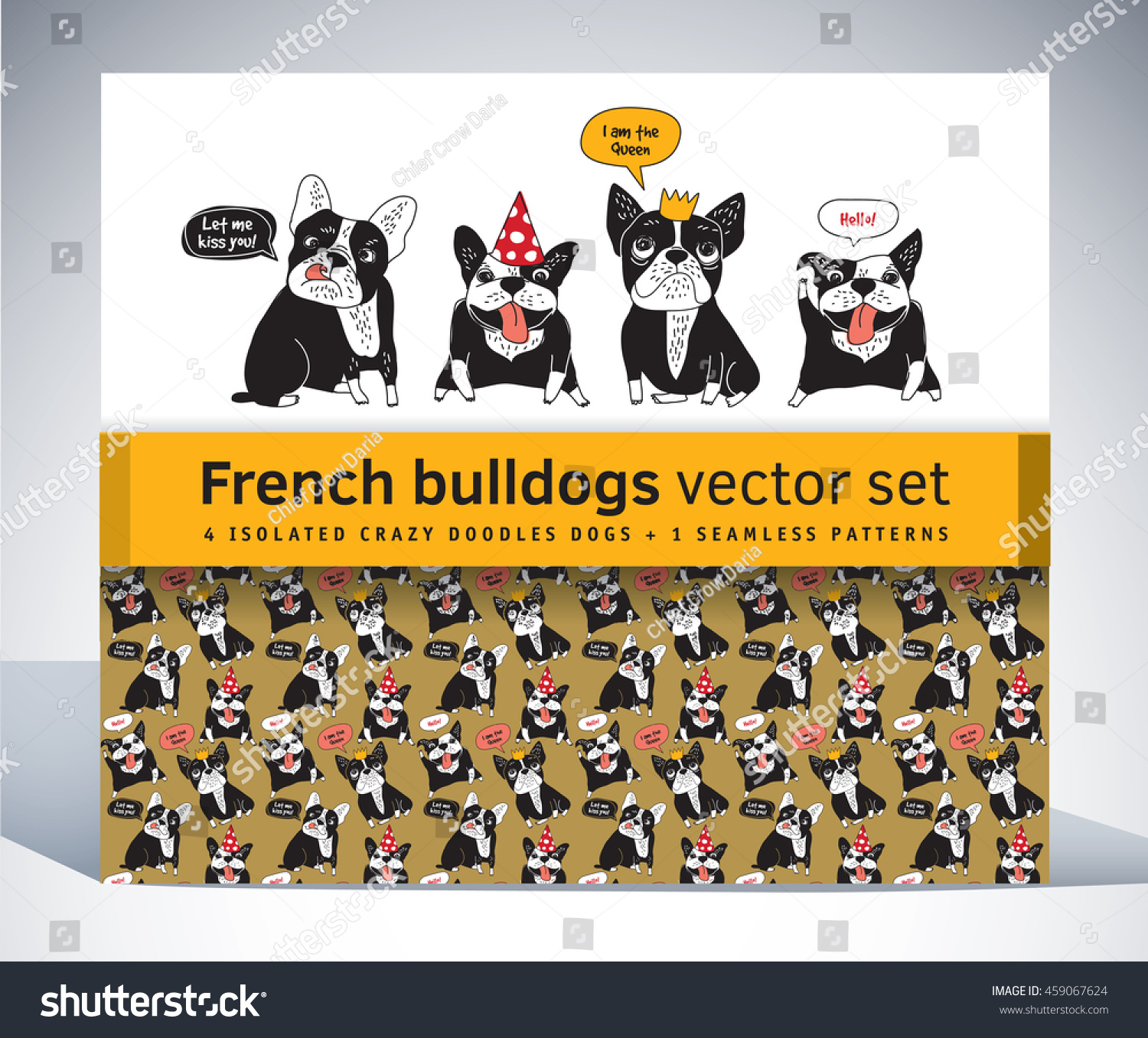 French Bulldog Set Pack Characters Pattern Stock Vector ...