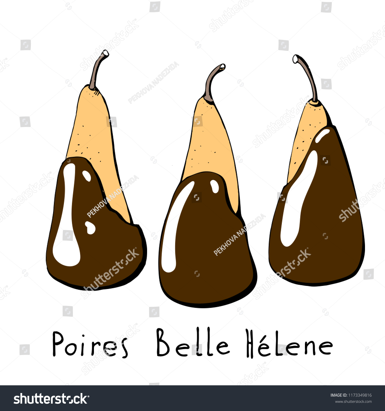 French Dessert Poire Belle Helene Stock Vector Royalty Free