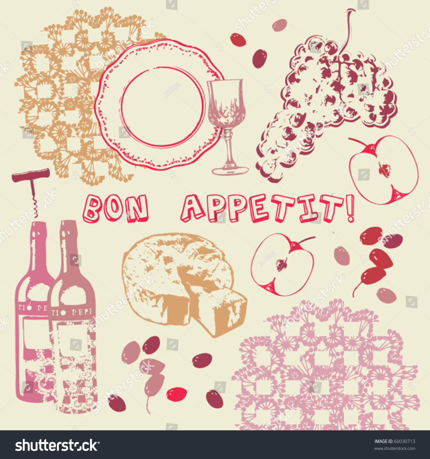 French Food And Vine Background Stock Vector Illustration 60030713 ...