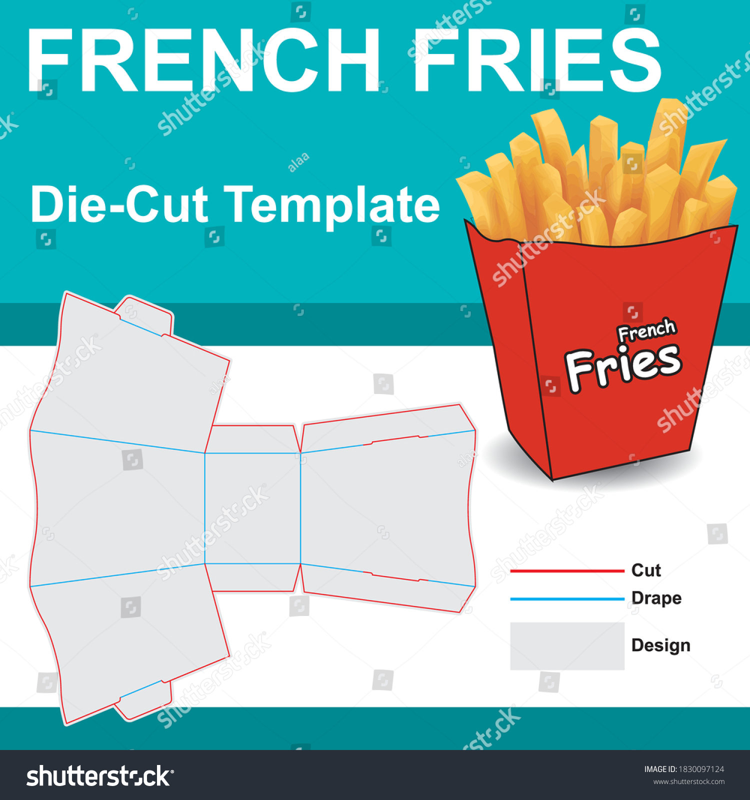 French Fries Box Diecut Template Stock Vector (Royalty Free) 1830097124