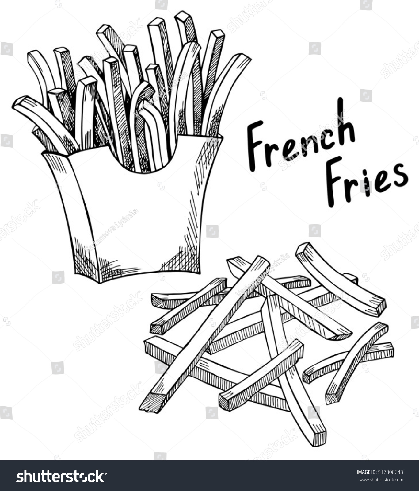 French Fries Sketch Hand Drawn Fast Stock Vector 517308643 - Shutterstock