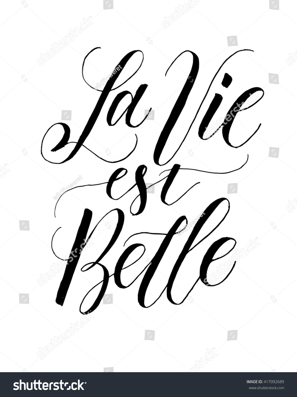 French quote La vie est Belle meaning Life is beautiful Unique hand drawn inspirational quote