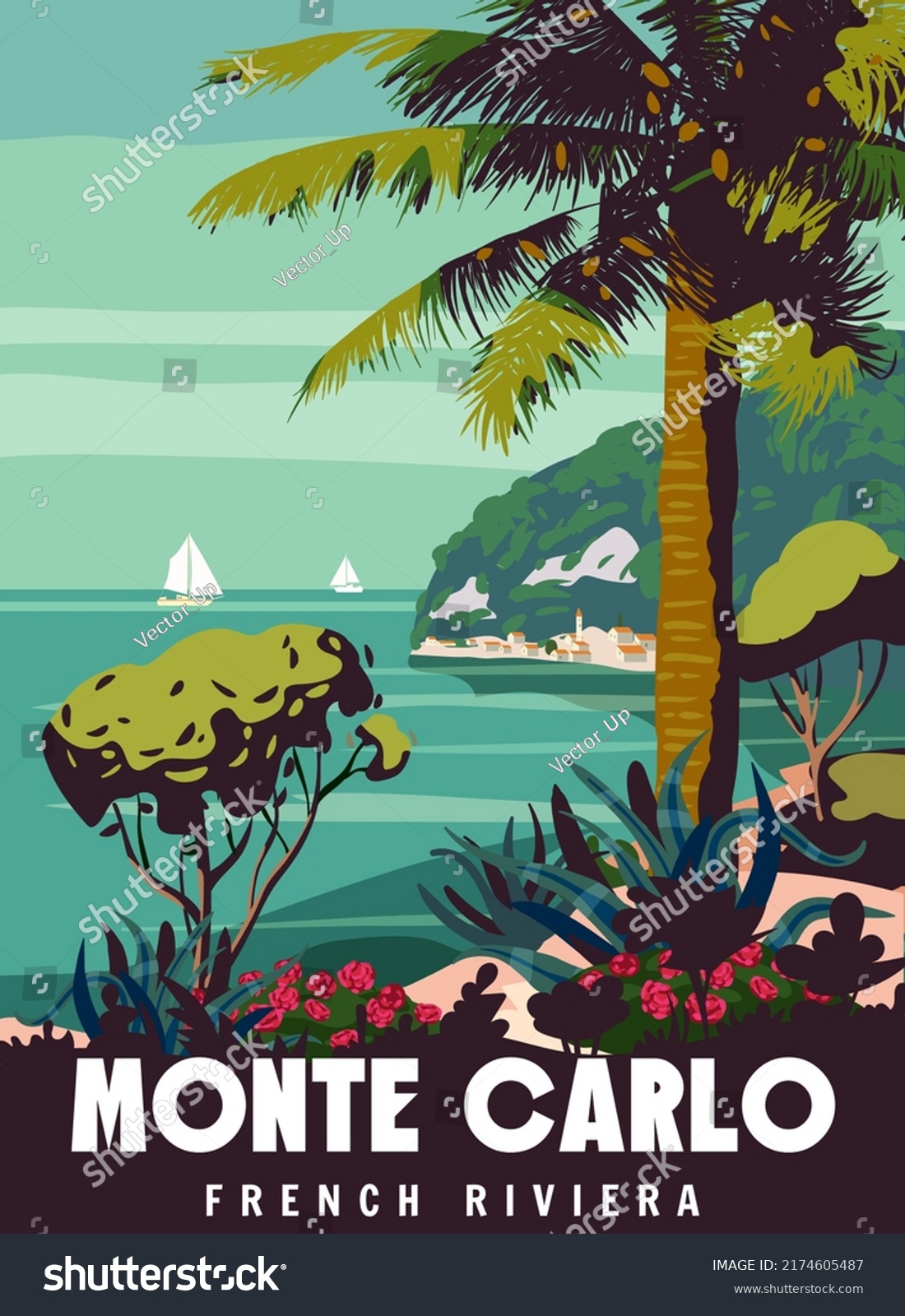 French Riviera Monte Carlo Retro Poster Stock Vector (Royalty Free ...