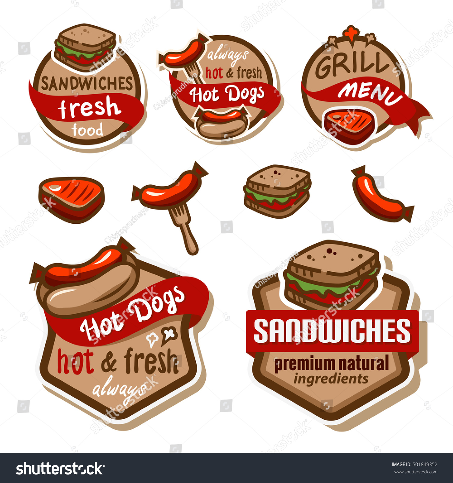 Fresh Food Logos Bbq Grill Elements Stock Vector 501849352 