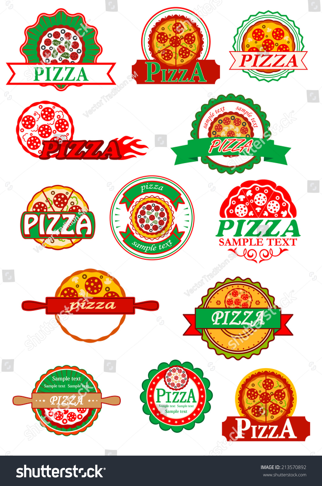 Fresh Italian Pizza Labels Banners Emblems Stock Vector 213570892 ...