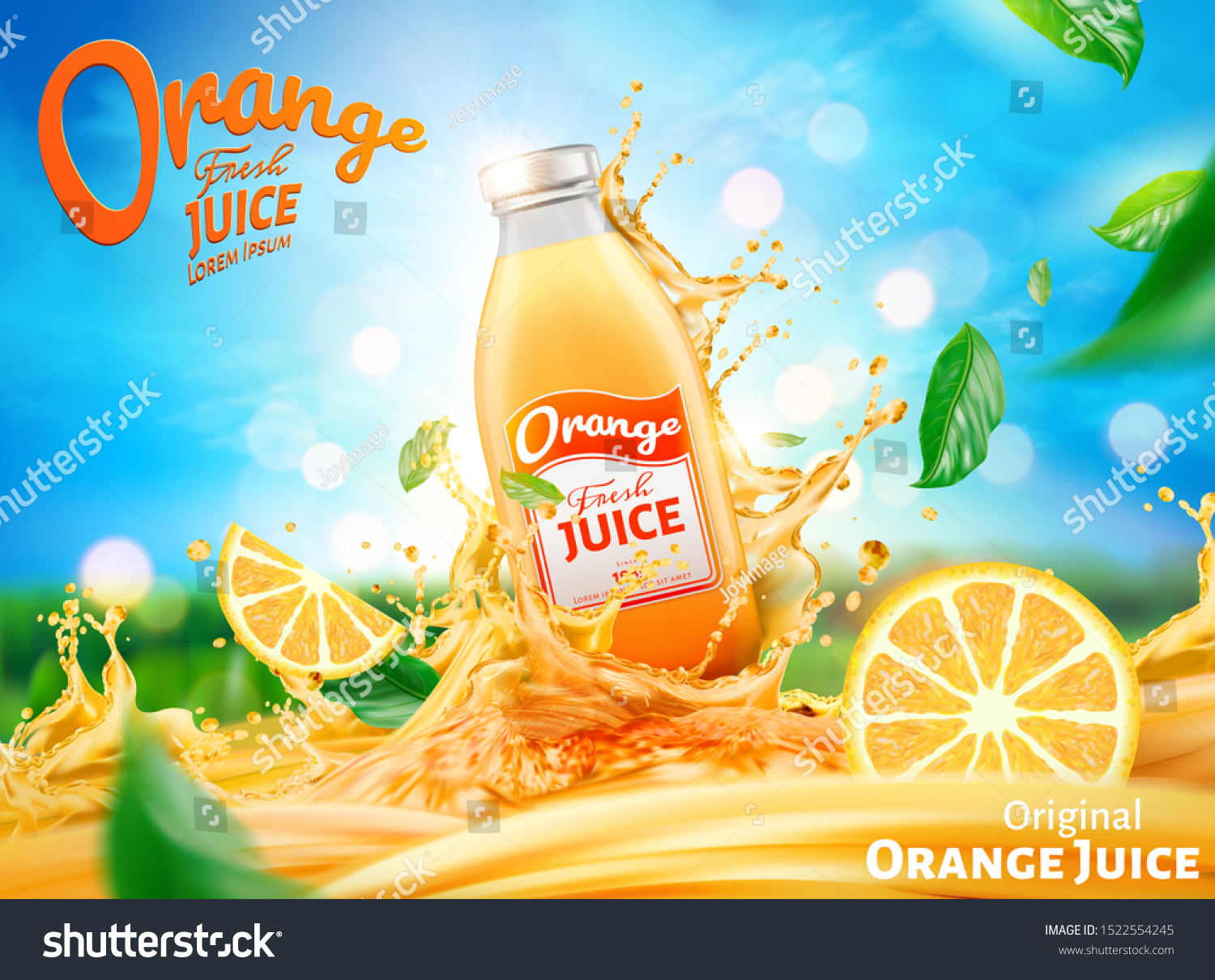 Fresh Orange Juice Ads Splashing Liquid Stock Vector (Royalty Free ...