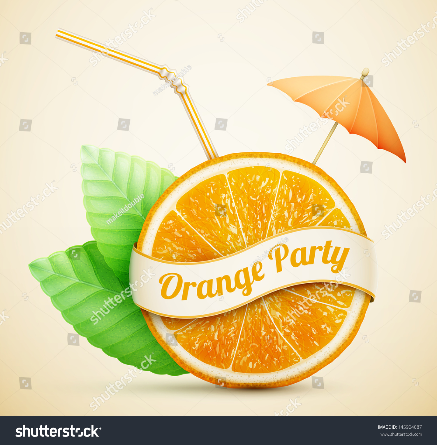 SVG of fresh orange with ribbon and cocktail stick eps10 vector illustration svg