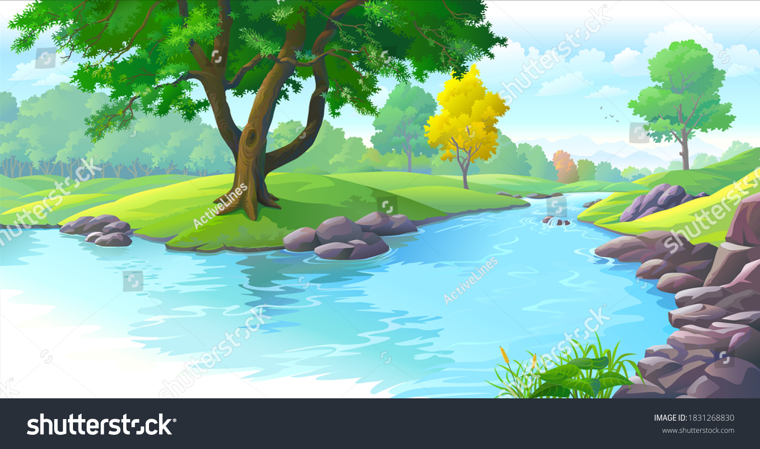 Fresh River Water Flowing Across Green Stock Vector (Royalty Free ...