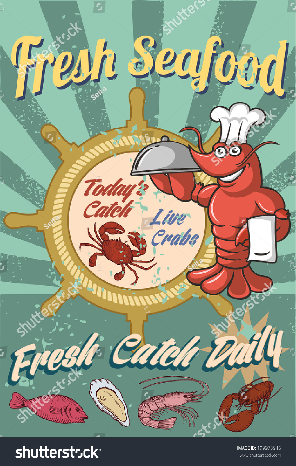 Fresh Seafood Poster Stock Vector 199978946 - Shutterstock