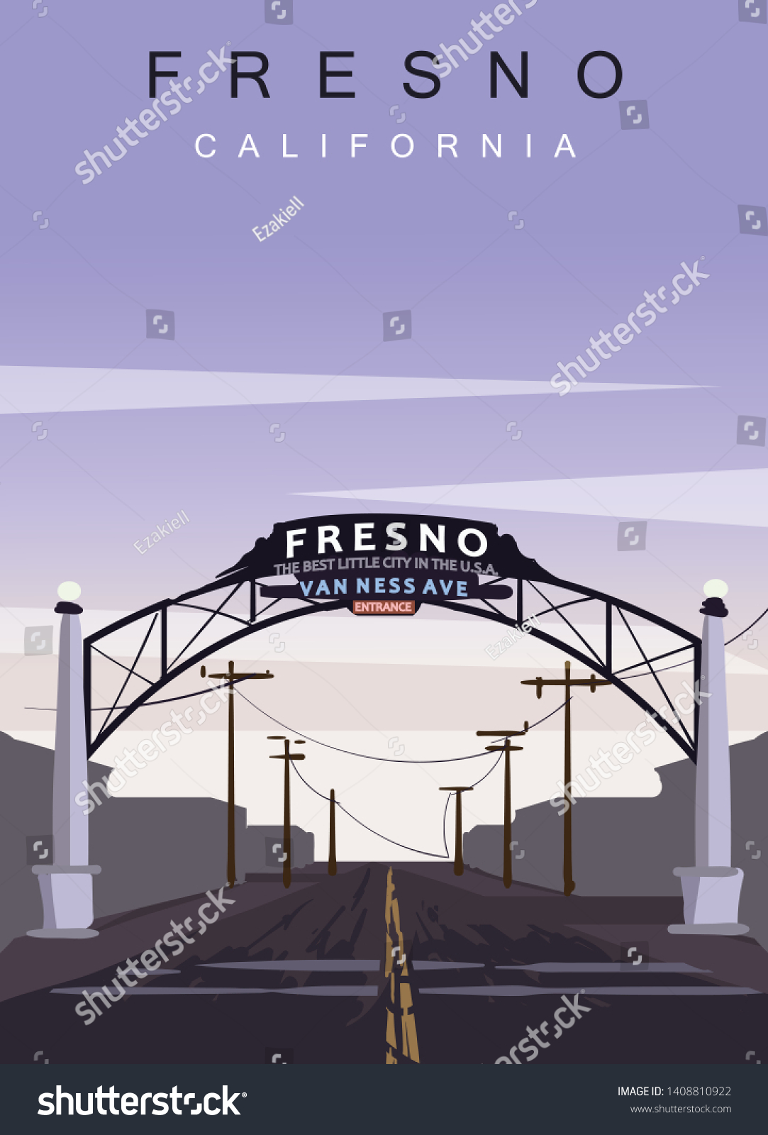 SVG of Fresno modern vector poster. Fresno,  California landscape illustration. Top 30 most populated cities of the USA. svg