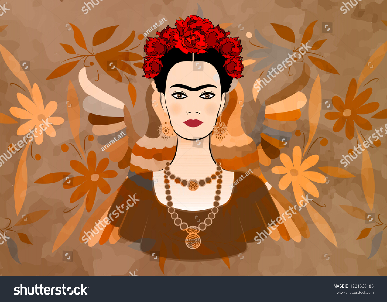 Frida Kahlo Vector Portrait Young Beautiful Vector De Stock Libre De Regalías 1221566185 4611