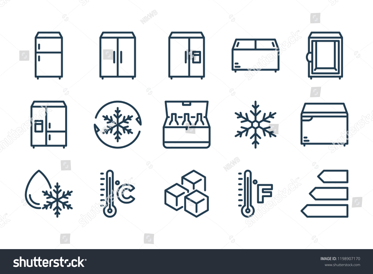 SVG of Fridge and Refrigerator related line icon set. Keep Frozen and Frozen Product vector linear icons. svg
