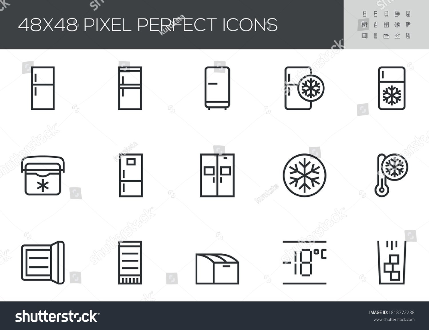 SVG of Fridge Vector Line Icons Set. Freezer, Ice Machine, Refrigerator. Editable Stroke. 48x48 Pixel Perfect. svg
