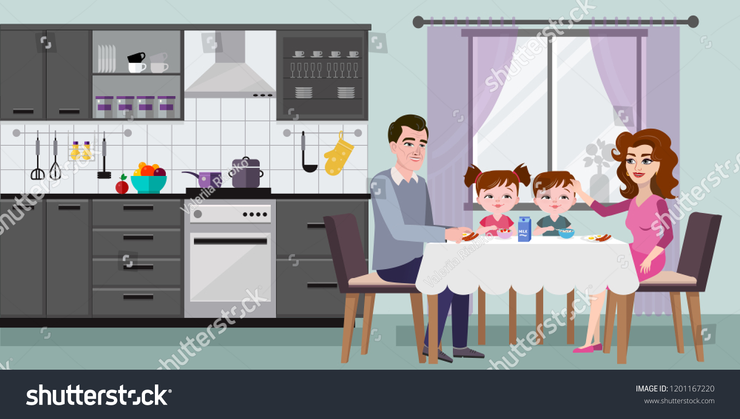 Friendly Family Dad Mom Twin Children Stock Vector Royalty Free