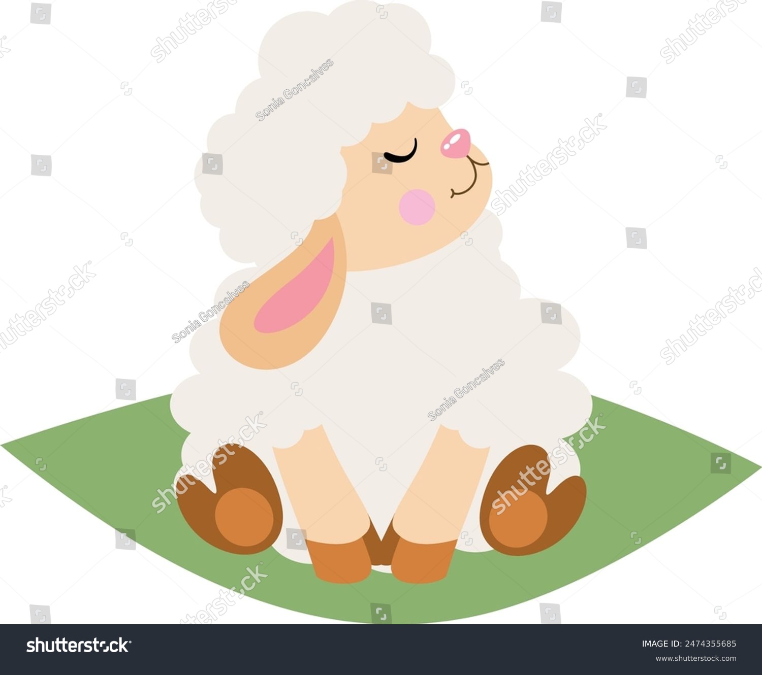 cute sheep sitting on green mat clip art preview