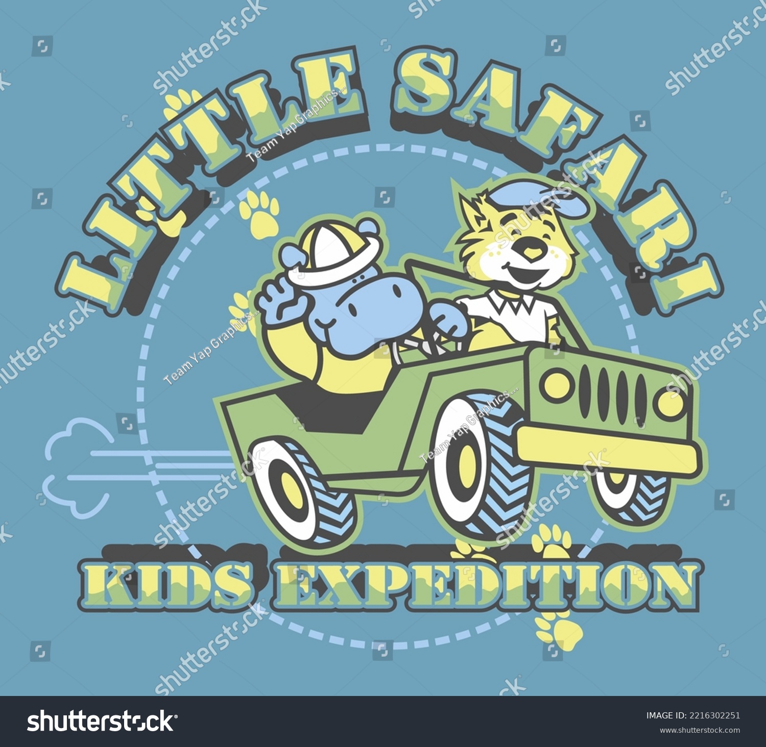SVG of Friends in little safari. Hippo ang tiger on their jeep wrangler svg