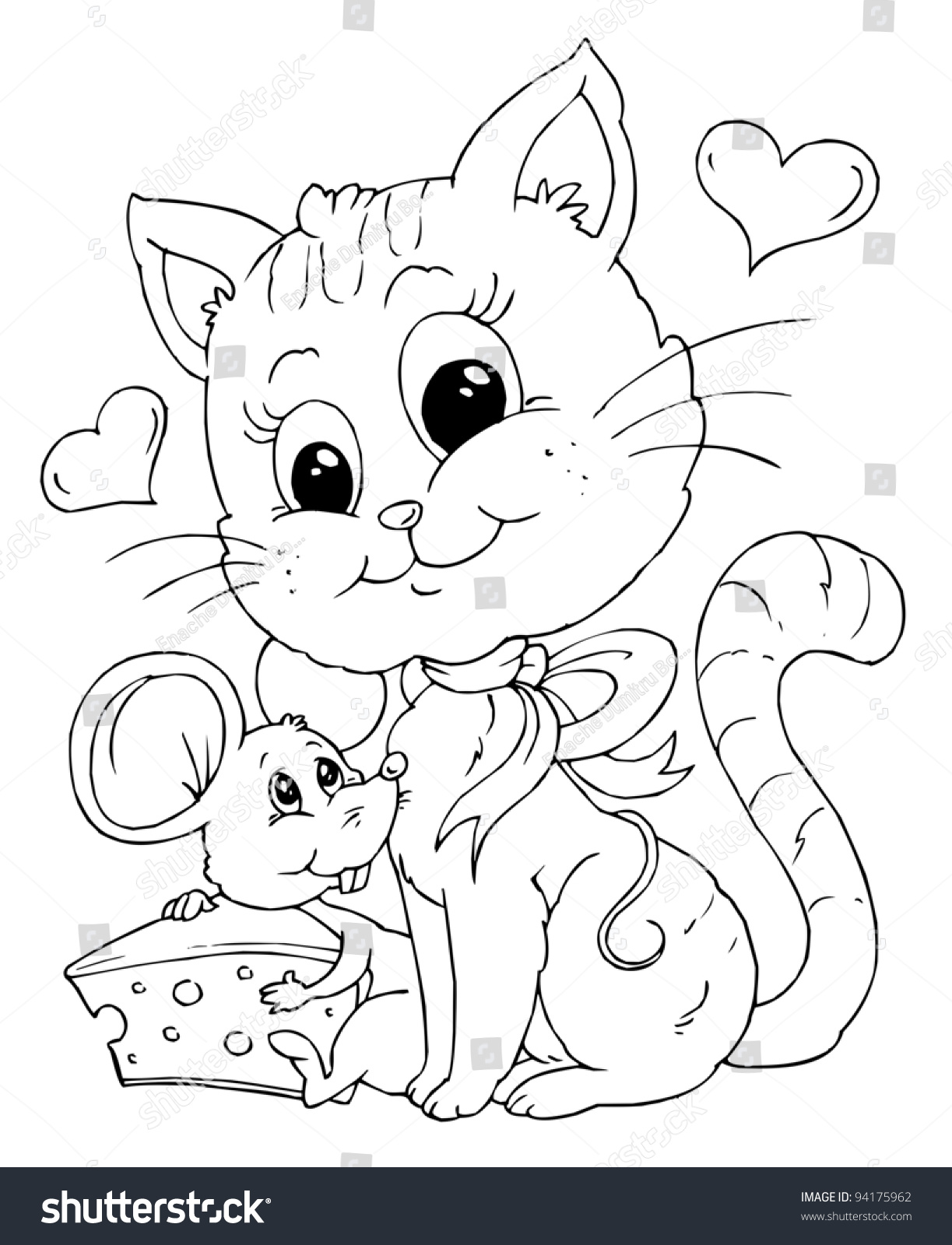 Friends Mouse Cat Illustration Coloring Page Stock Vector Royalty Free