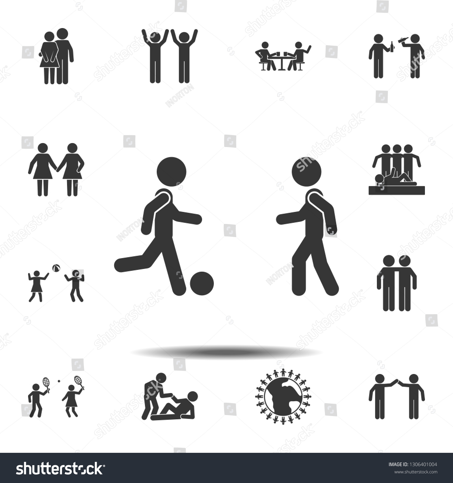 SVG of Friends play football icon. Simple glyph, flat vector element of friendship icons set for UI and UX, website or mobile application svg