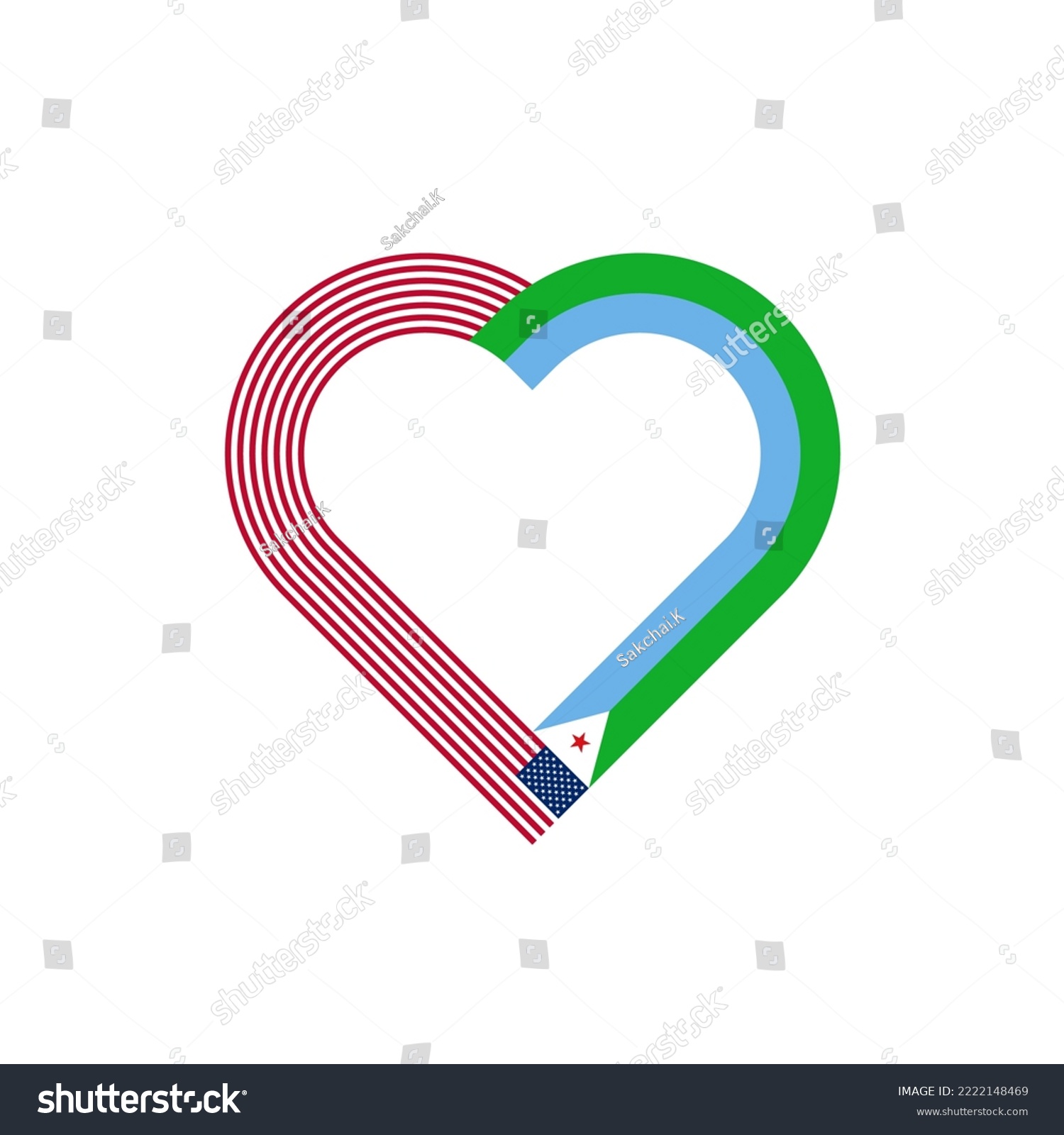 SVG of friendship concept. heart ribbon icon of united states and djibouti flags. vector illustration isolated on white background svg