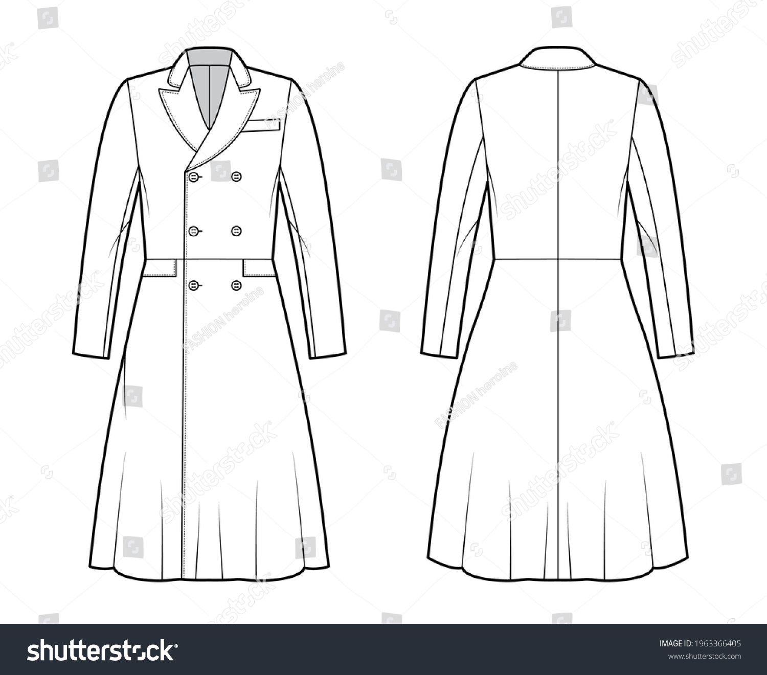 Frock Coat Technical Fashion Illustration Double Stock Vector (Royalty ...