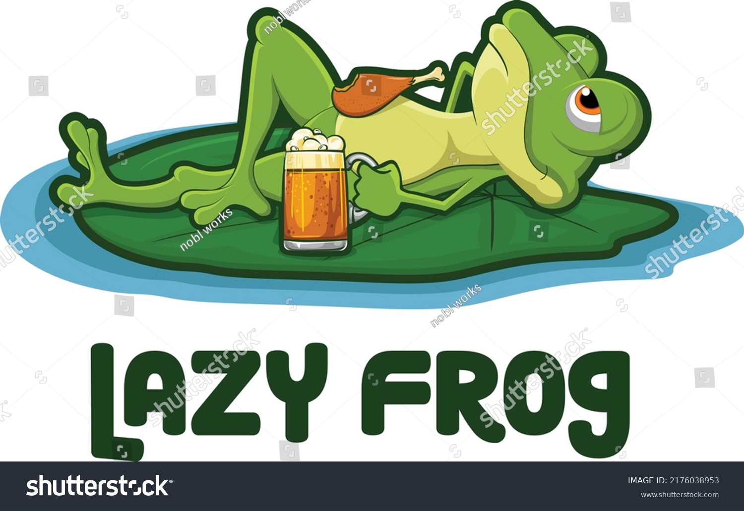 SVG of Frog chilling on top of leaf holding beer mug  svg