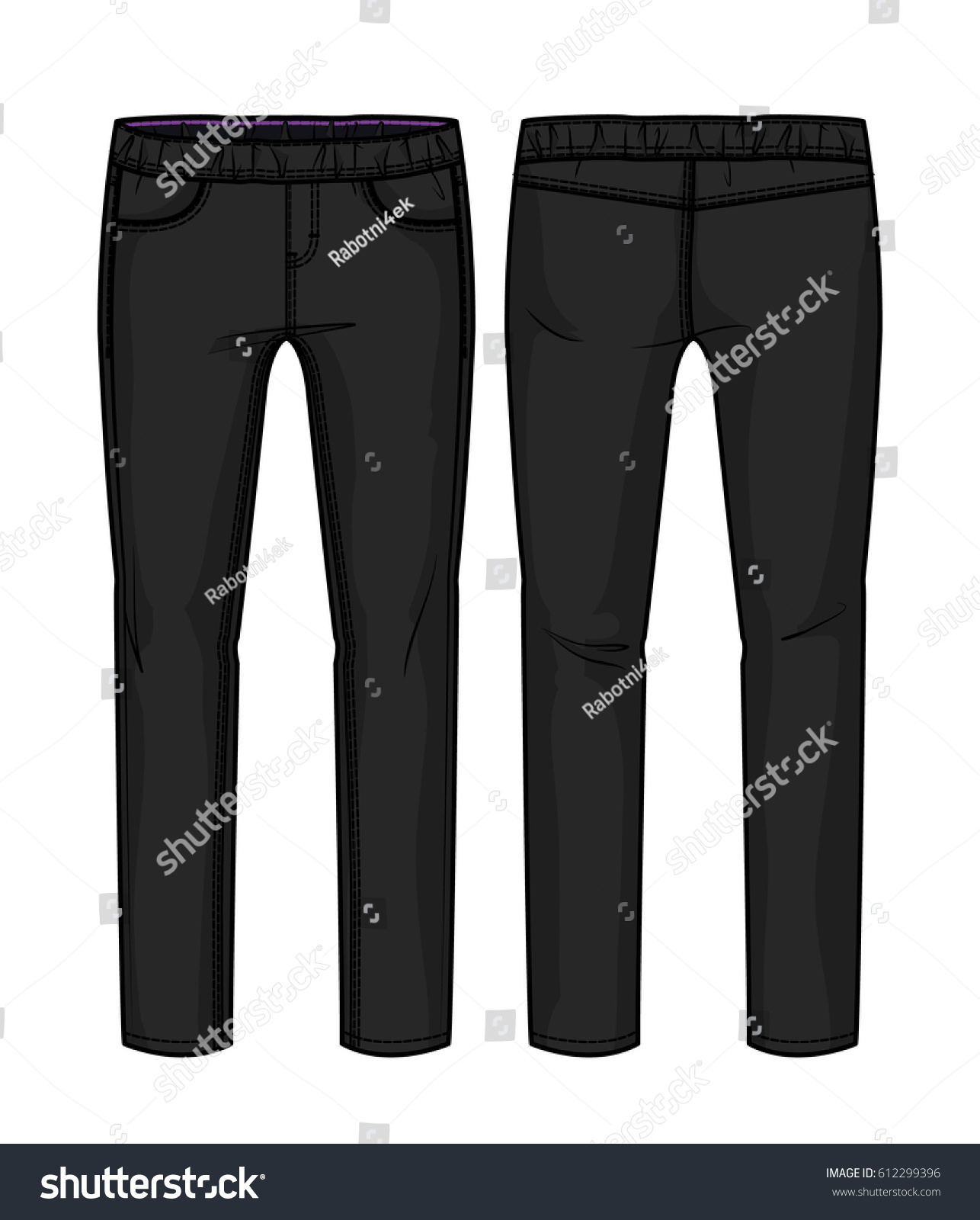 Download Front Back View Black Pants Elastic Stock Vector 612299396 ...