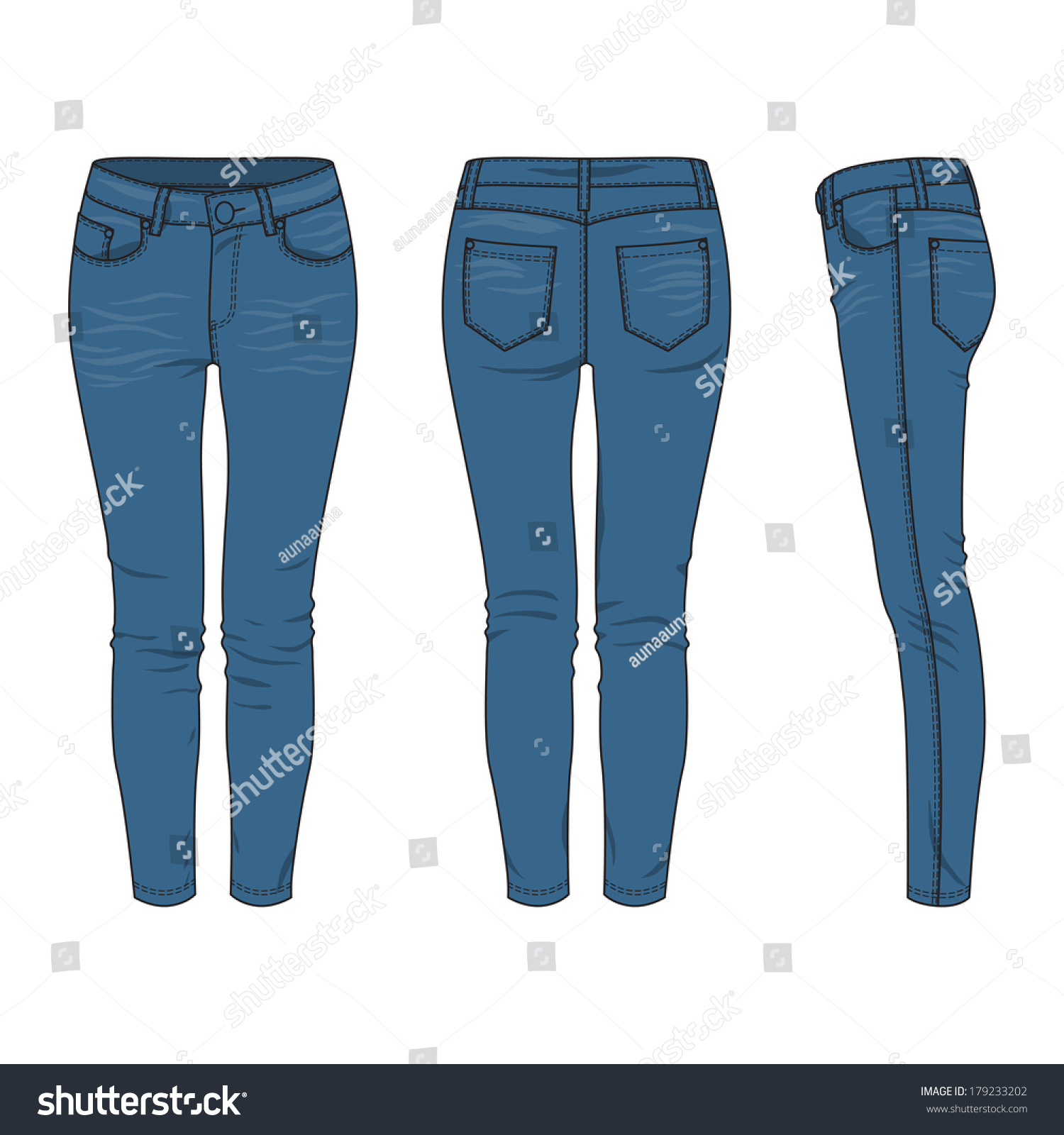 Front Back Side Views Blank Womens Stock Vector 179233202 - Shutterstock