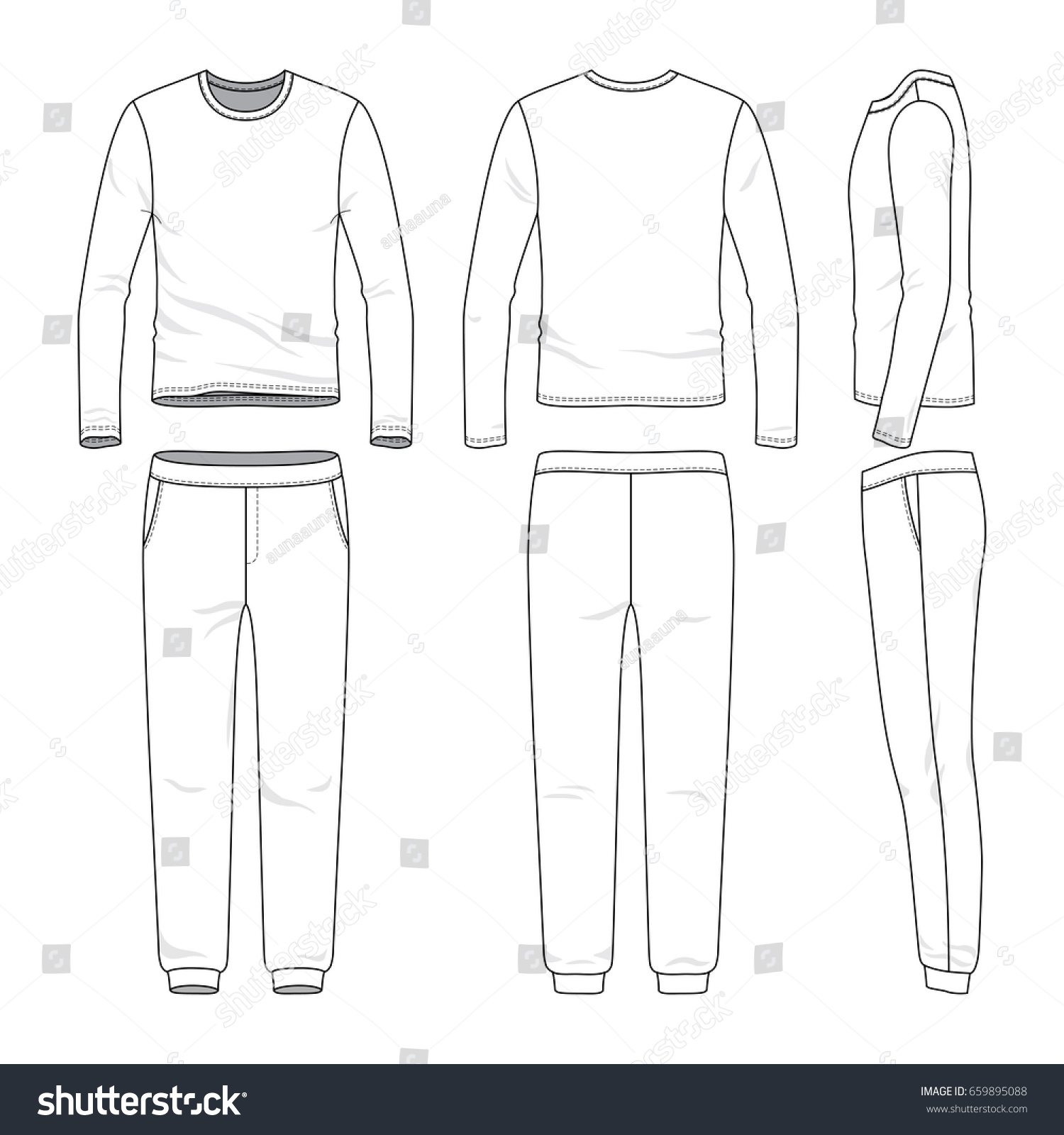 Front Back Side Views Lon Sleeved Stock Vector (Royalty Free) 659895088