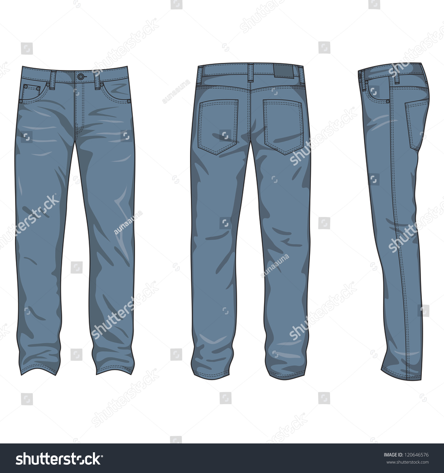 Front Back Side Views Mens Jeans Stock Vector 120646576 - Shutterstock