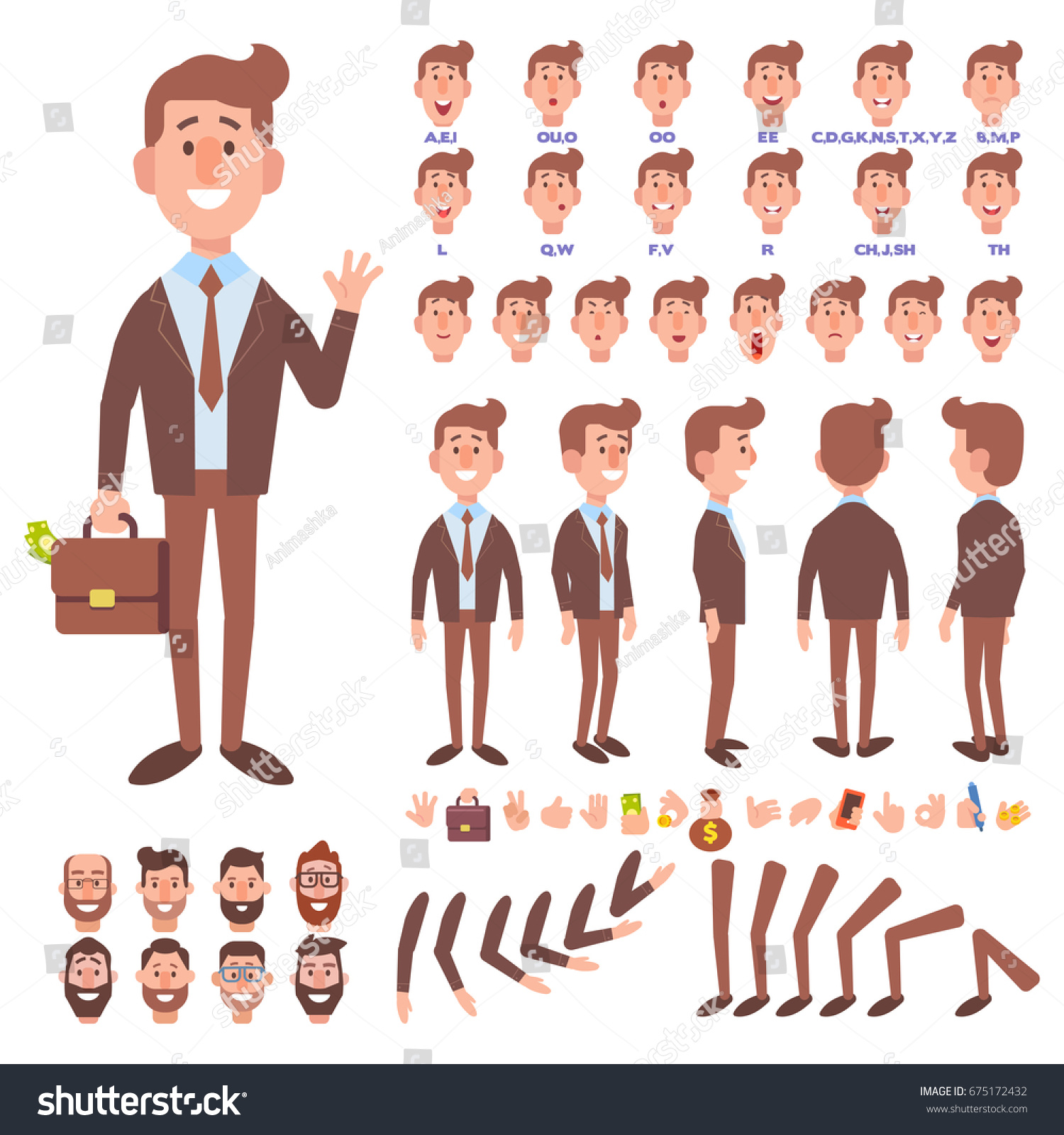 Front Side Back View Animated Character Stock Vector Royalty Free