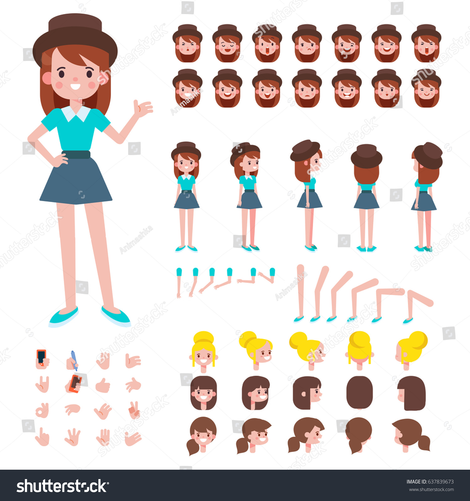 Vektor Stok Front Side Back View Animated Character Tanpa Royalti Shutterstock