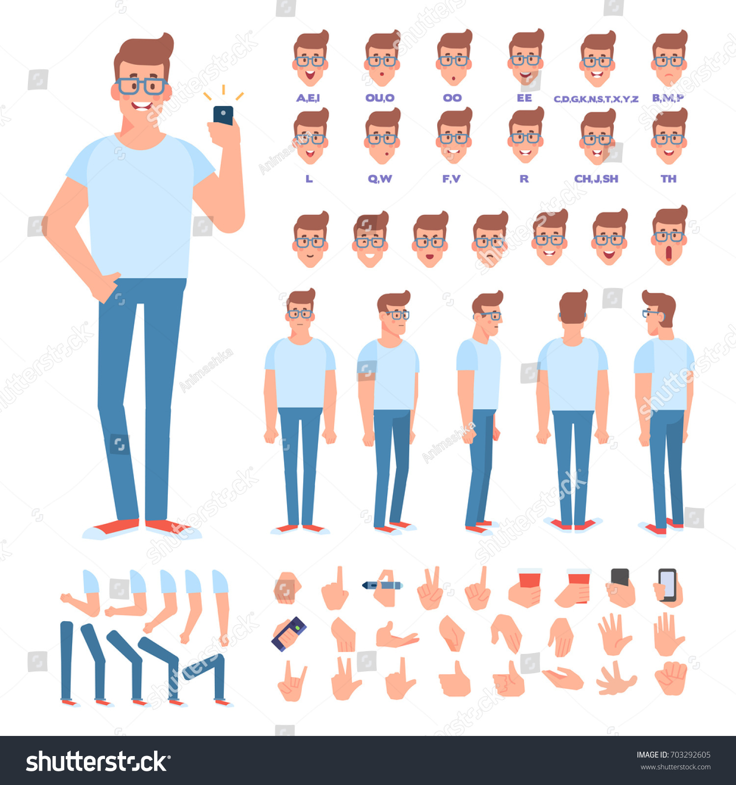 Front Side Back View Animated Character Stock Vector Royalty Free 703292605