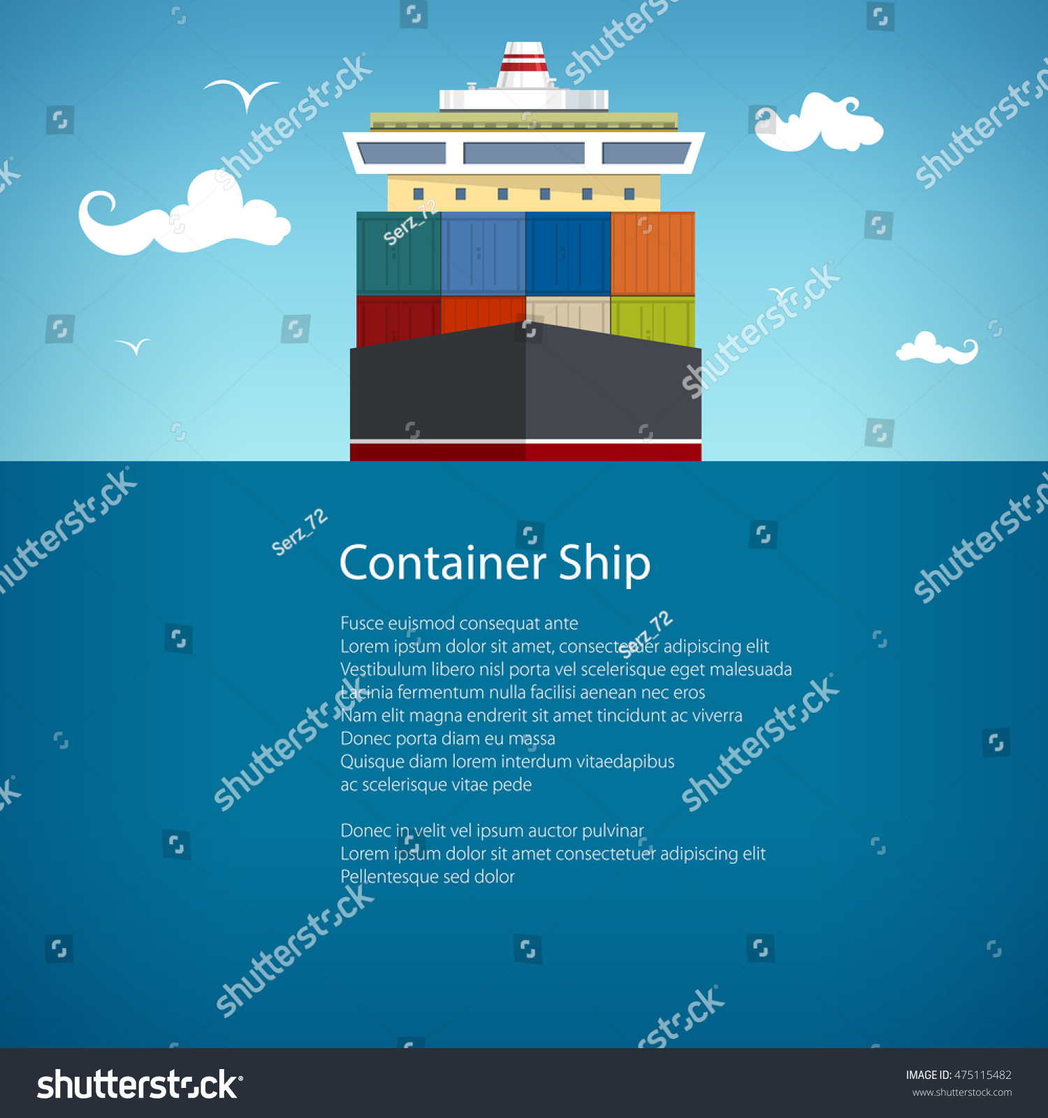 SVG of Front View of the Cargo Container Ship at Sea, Industrial Marine Vessel with Containers on Board, International Freight Transportation, Poster Brochure Flyer Design, Vector Illustration  svg