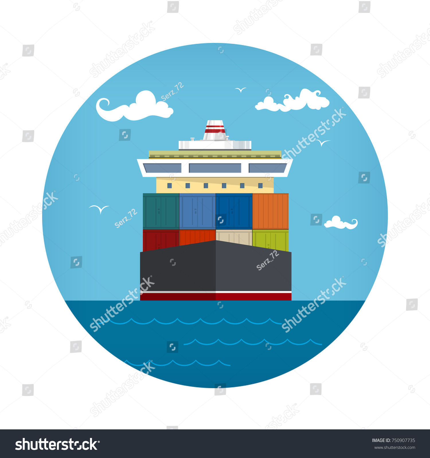 SVG of Front View of the Cargo Container Ship , Industrial Marine Vessel with Containers on Board, International Freight Transportation Icon, Vector Illustration svg