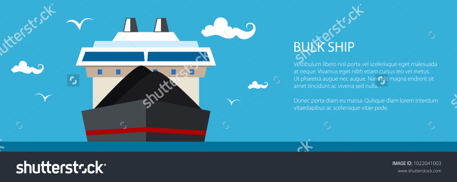 SVG of Front View of the Dry Cargo Ship, Industrial Marine Vessel is Transporting Coal and Ore, Banner with International Freight Transportation, Vector Illustration svg