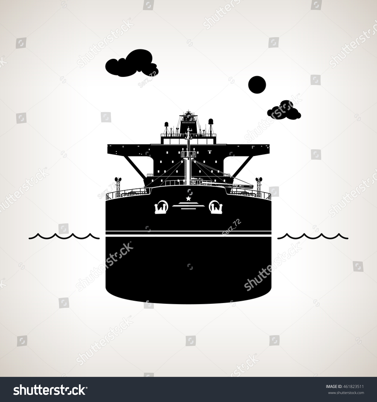 SVG of Front View of the Vessel, Oil Tanker on Light Background, International Freight Transportation, Silhouette Vessel for the Transportation of Goods, Vector Illustration svg